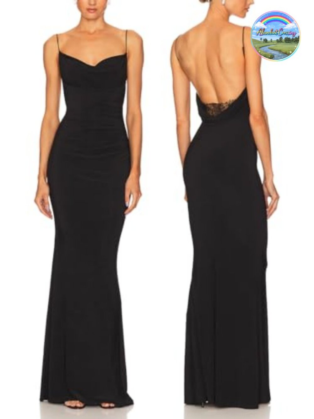 Women Lace Backless Maxi Dress Spaghetti Straps Mermaid Evening Gown